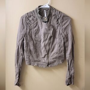 Free People Embroidered Cutout Moto Jacket Size 0